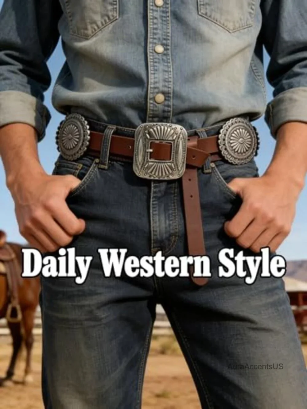Boho Western Disc Waist Belt Faux Leather Adjustable 43